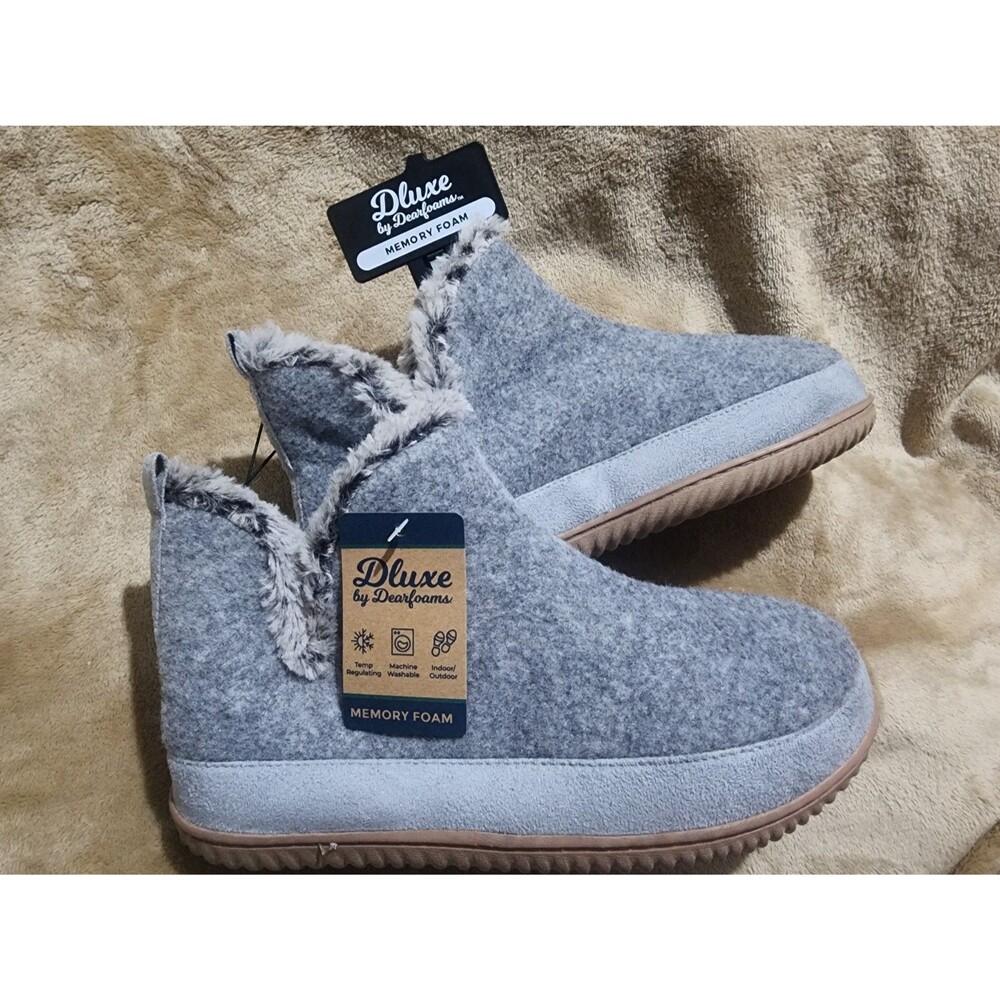 NEW Grey Dluxe by Dearfoams Home Boots Sz 7-8